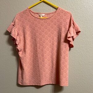 LC Lauren Conrad Blush Eyelet Ruffle Sleeve Blouse